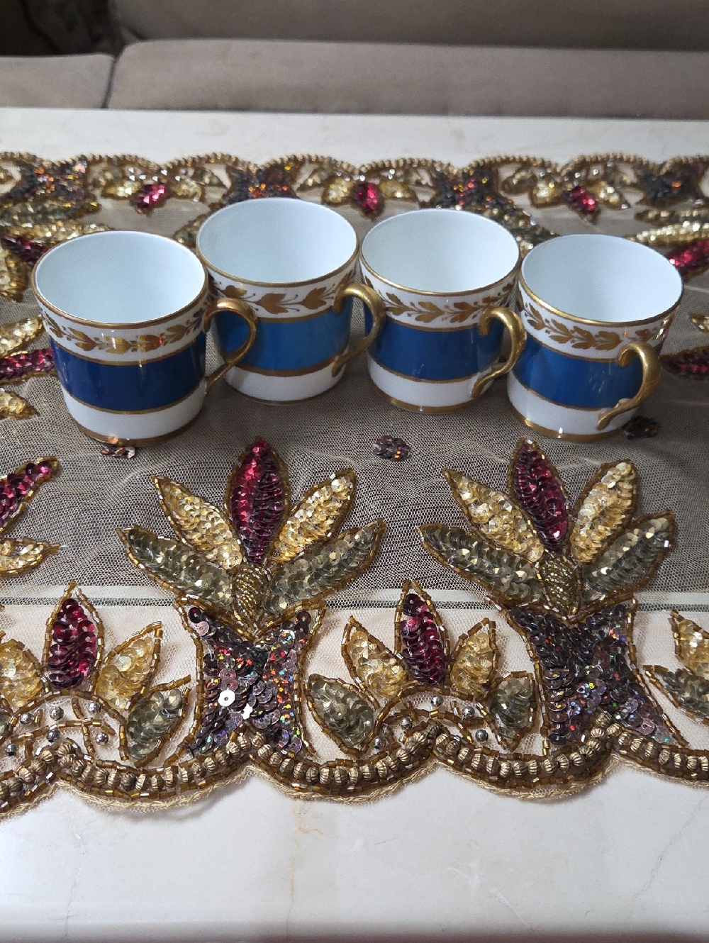 Elegant Blue and Gold Porcelain Espresso Cup Set